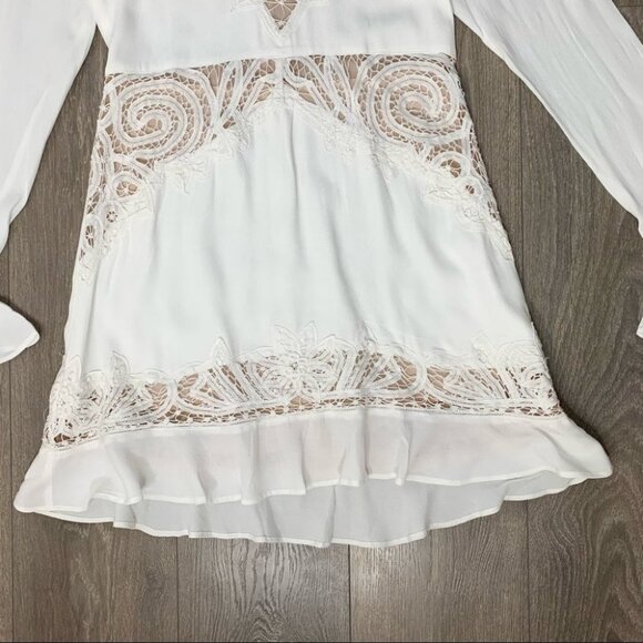 For Love and Lemons Valentina Mini Dress Lace Flare Sleeve Lace Crochet White - Picture 8 of 16